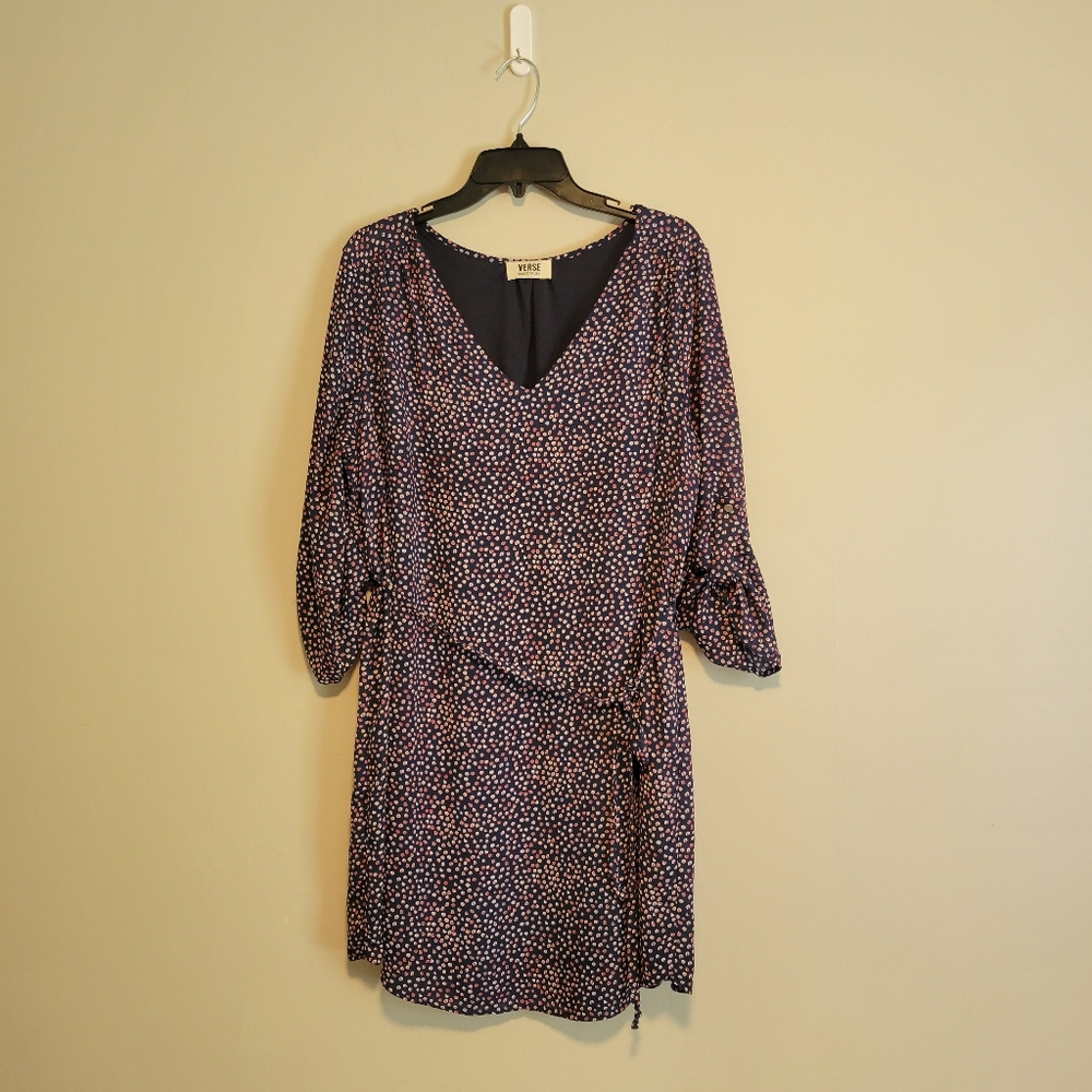 Verse Polka-Dot Dress Size XL Navy with Pink and White